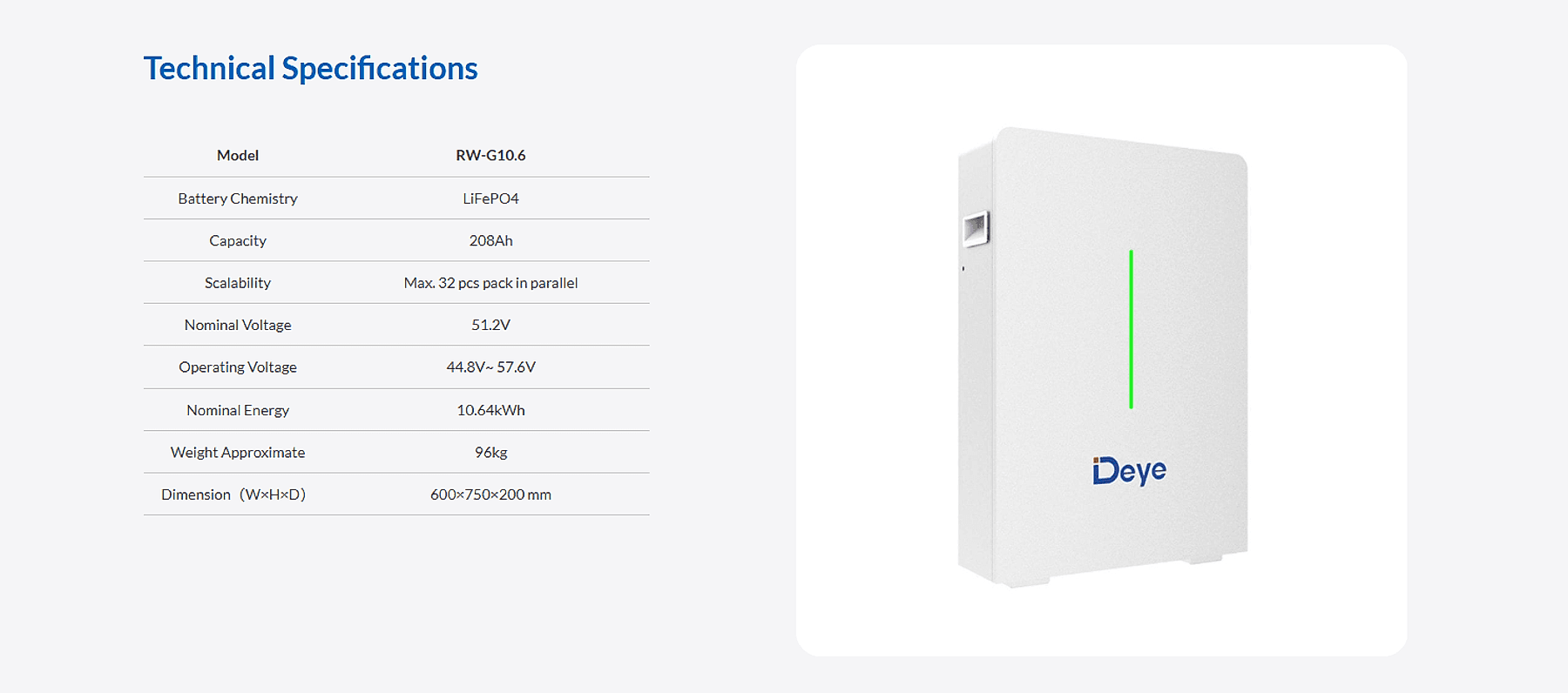 Deye 10kWh Battery — Technical Specification